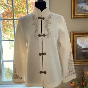Exquisite Cream Wool Jacket w/Metallic Embroidery EUC